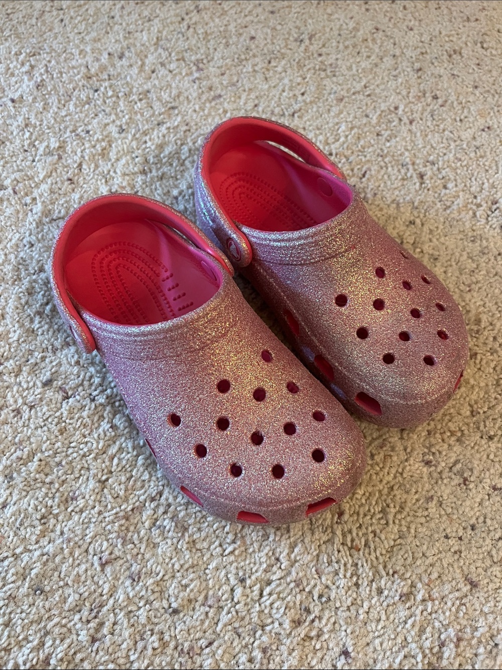 CROCS Kids Glitter Hot Pink Clogs with Sparkle